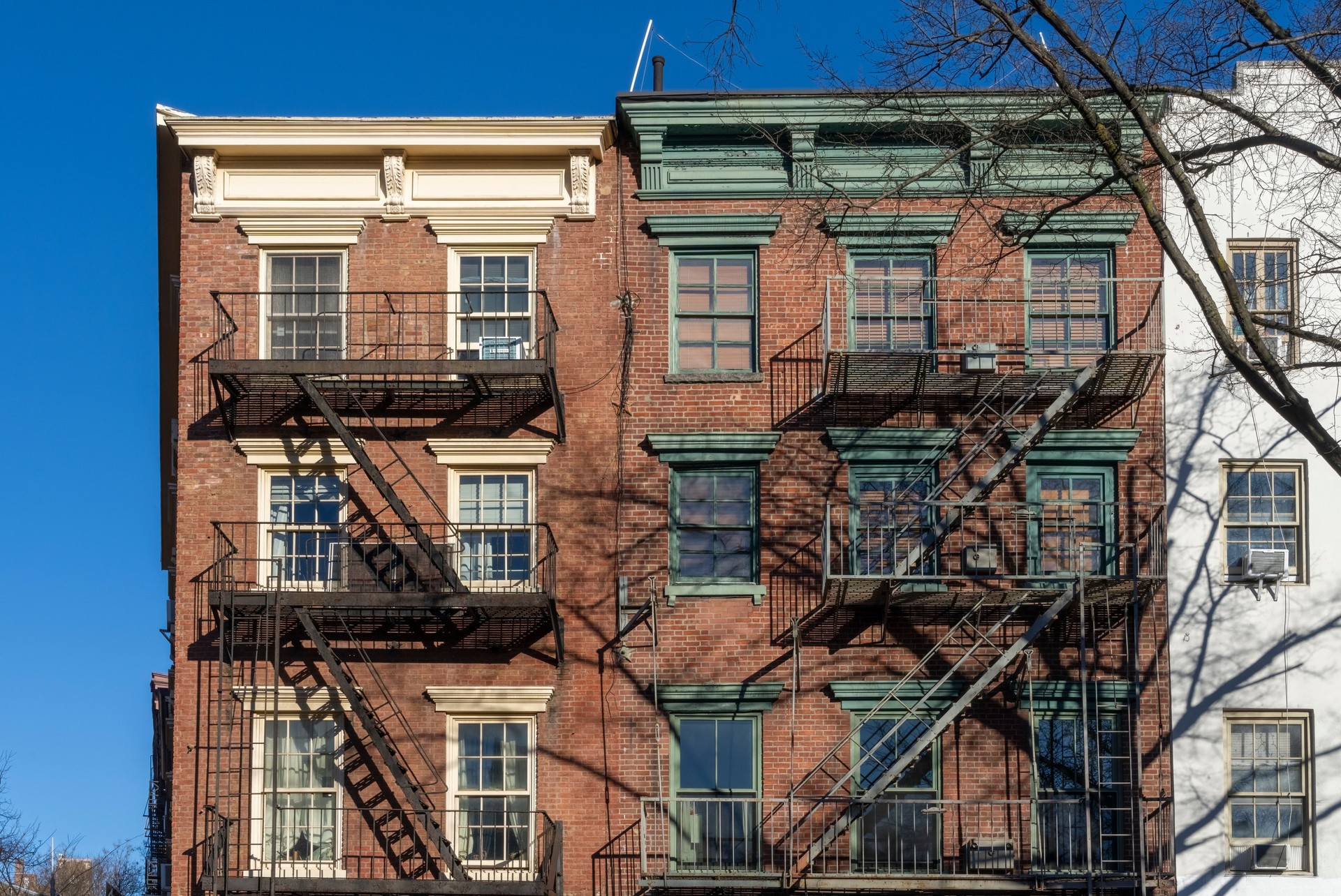 Classic exterior metal fire escapes in New York City